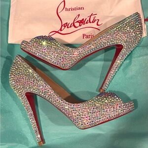 Christian Louboutin Tiffany Blue Swarovski Crystal Strass Platform Heels Size 39